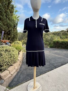 Caroline Constas Navy Knit Polo Mini Dress with White Trim